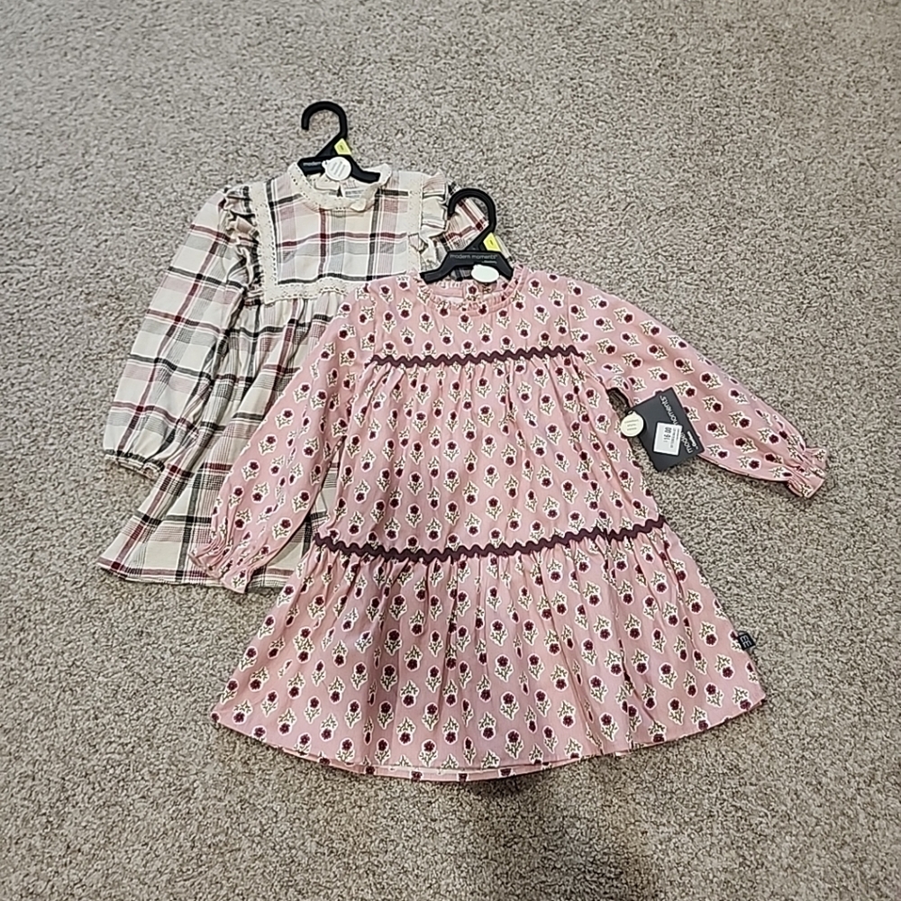 NWT Two Gerber Modern Moments Toddler 3T Long Sleeve  Dresses Floral & Plaid